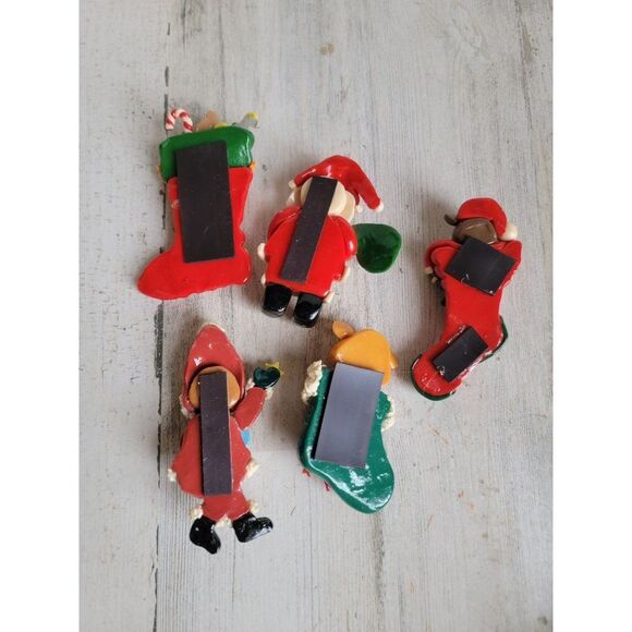 Vintage Clay Santa Claus stocking teddy bears magnet Xmas set decor - Picture 7 of 8